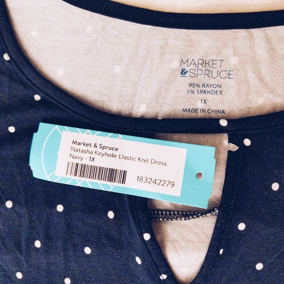 Market & Spruce Plus Size Navy Polkadot Keyhole Dress - Picture 5 of 6